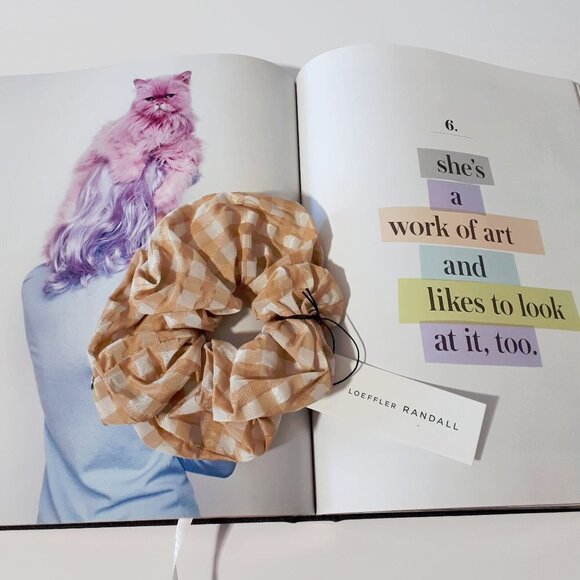 NWT Loeffler Randall mustard gingham scrunchie hair tie - Picture 3 of 9